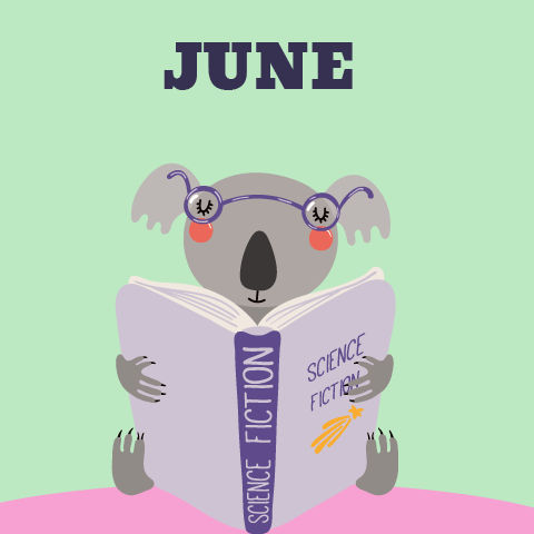 "June" with image of Koala reading
