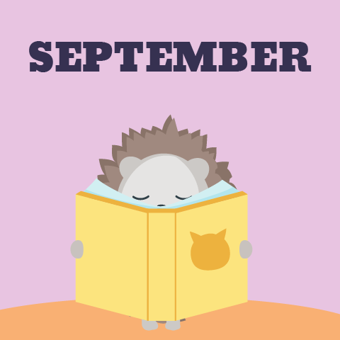 "September" with an image of a hedgehog reading